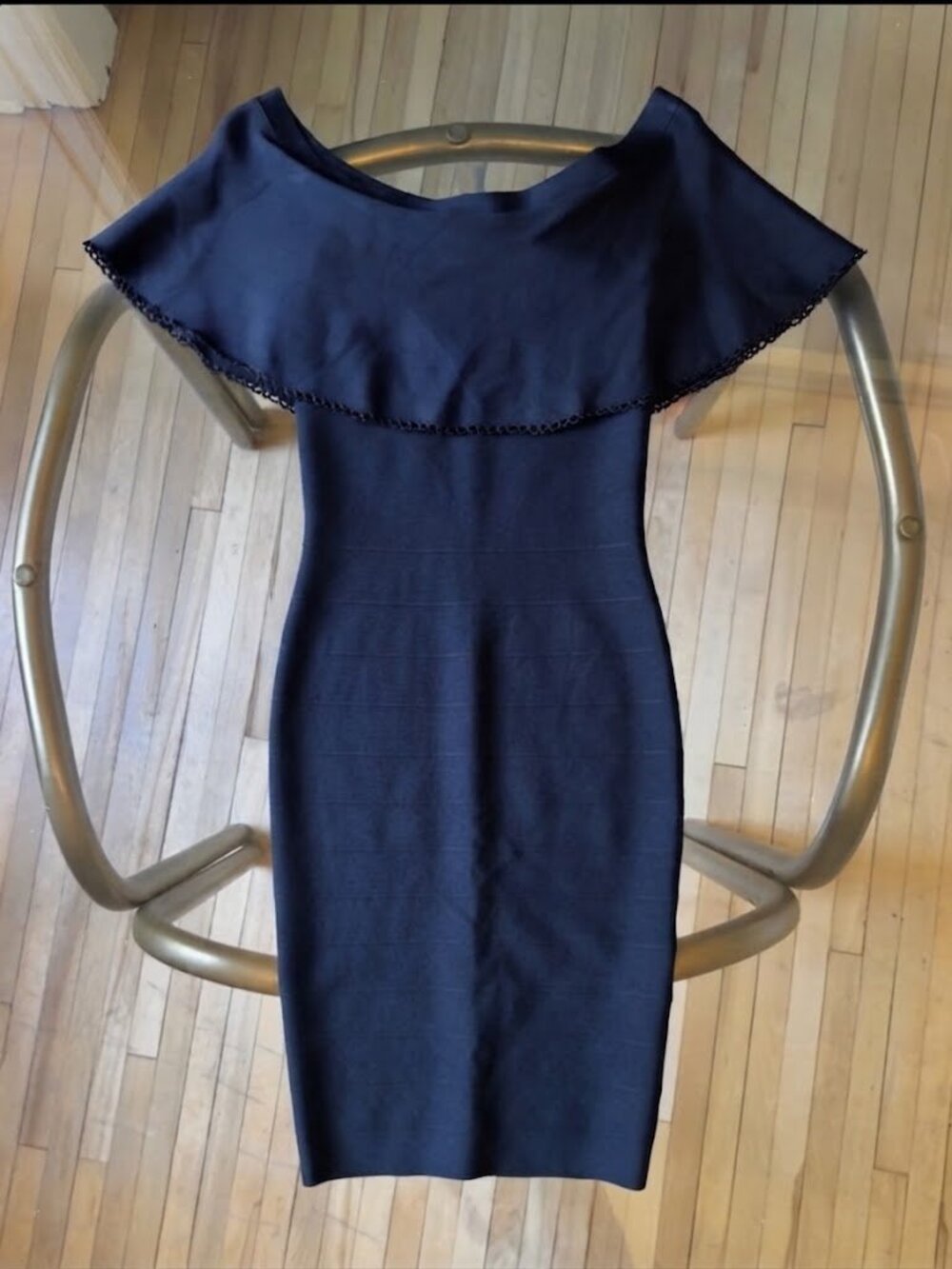 Meldon Black Bandage Dress by Marciano - Off-Shoulder Ruffle / Size XS